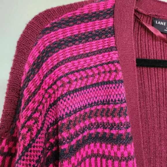 Lane Bryant 18/20 Cardigan Sweater Chunky Knit Fair Isle Maroon Pink Ribbed - Picture 4 of 8